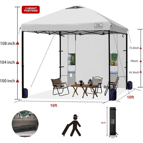 KAMPKEEPER 10x10 Easy Pop Up Canopy Tent with Sidewalls, Instant Outdoor Shade Shelter with Removable 10FT Sun Walls, Quick Setup Waterproof and UV-Resistant for Patio (White, 1 sidewall)