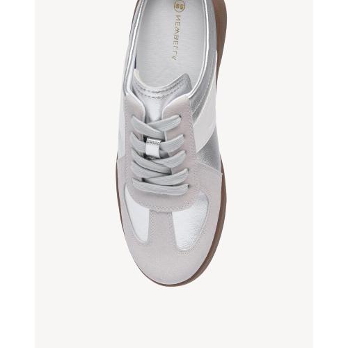 NEWBELLA Women's Lace-Up Mule Sneakers Fashionable Backless Sneakers for Women Sliver (Size.8.5)