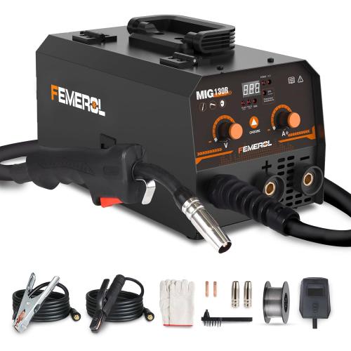 MIG Welder,2 in 1 Flux core/Stick Welder,130Amp 110V Gasless MIG Welding Machine with Synergy IGBT Inverter Welder Portable Wire Feed Welder