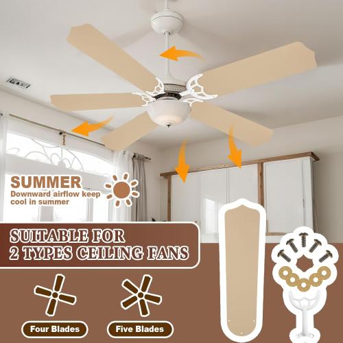 Yaocom 5 Sets 52 Inch Ceiling Fan Replacement Blades and Blade Arms, 5 Replacement Fan Blades and 5 Blade Arms with Mounting Hardware for Bedroom Patio Living Room