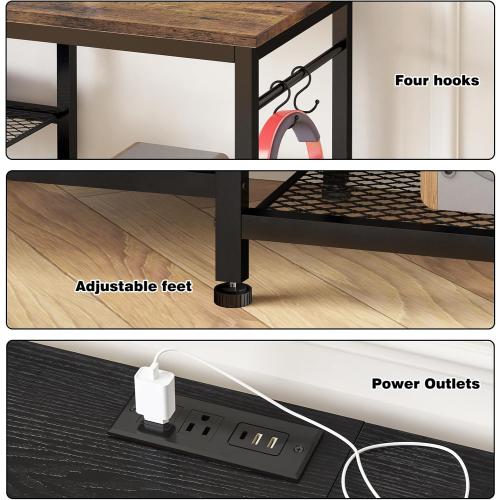 YGEOMER TV Stand for 55 Inch TV, Entertainment Center with Power Outlet and Open Storage Shelves, TV Console Table for Living Room and Bedroom, Black