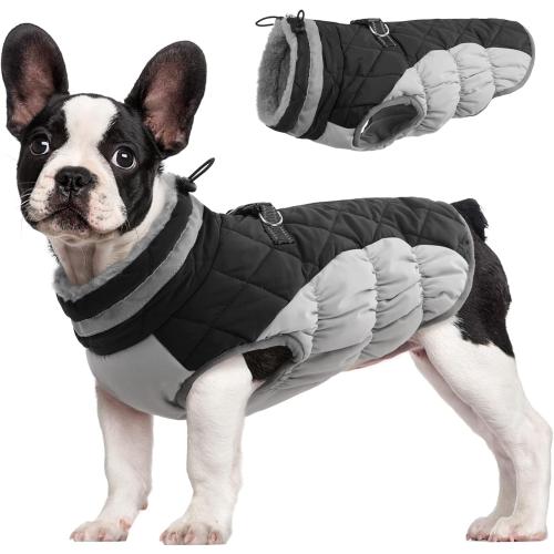 FUAMEY Dog Coat for Small Dogs,Waterproof Dog Winter Jacket with Harness Built in Puppy Cold Weather Coats Reflective Pet Vest with Zipper Warm Fleece Dogs Snowsuit Windproof Black S