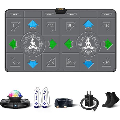 FWFX Exercise Mat for Home Workouts - Interactive Dance Game Mat Connects to TV, 2-Player Kids Party Interactive Games, Active Sports & Yoga Mat for Adults & Family Fitness, Fun Gift (Gray)