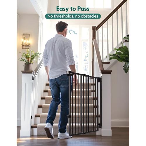 Babelio 29.7-46.5 No Bottom Bar Baby/Dog Gate for Stairs, House and Doorways, Auto Close Safety Pet Gates with Large Walk Thru Door, Hardware Mount, Black