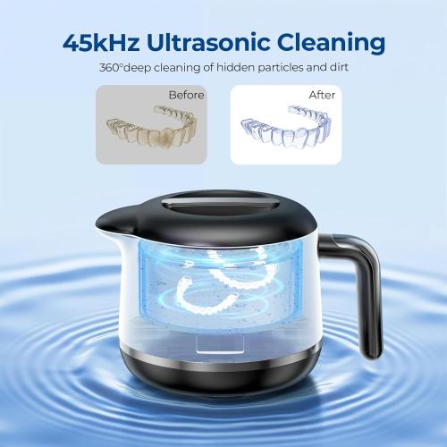 Dental Ultrasonic Retainer Cleaner Machine: Dental Cleaning Pod for Denture/Mouth Guard/Aligner/Night Guard/Braces/Toothbrush Heads/Jewelry - 45kHz Retainer Cleaner with Digital Timer & 200ML