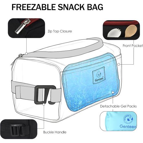Genteen Small Cooler Bag with Ice Pack,Insulated Lunch & Snack Tote