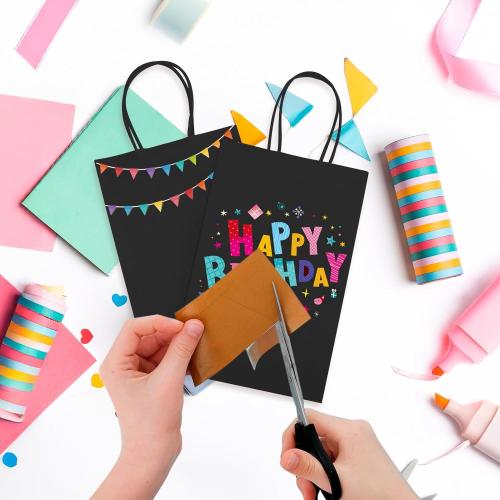 MESHA Kraft Gift Bags 200 Pack 5.25x3.75x8 Inch Small Black Paper Bags with Handles Bulk for Small Business,Birthday,Party,Wedding,Retial,Shopping Bag