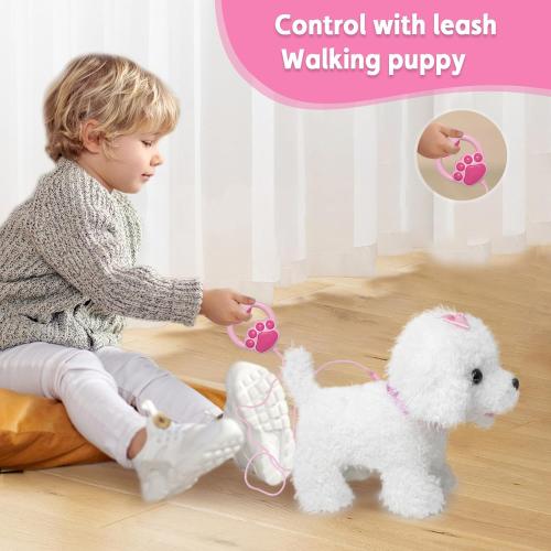 YH YUHUNG Walking and Barking Dog Toys for Kids with Remote Control Leash, Plush Electronic Pets Puppy Interactive Dog That Walk, Bark, Head Nod, Wags Tail(White)