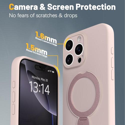 Upgraded 360° Spin for iPhone 13 Silicone case with Invisible Stand, Soft Anti-Scratch Microfiber Lining Inside Phone Cover with Kickstand Rotatable for Women and Men, Light Pink