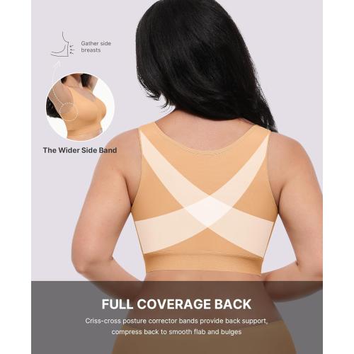 Size XL ...SHAPELLX Post Surgery Bras Front Closure Compression Bra Wirefree Mastectomy Bra with Adjustable Straps