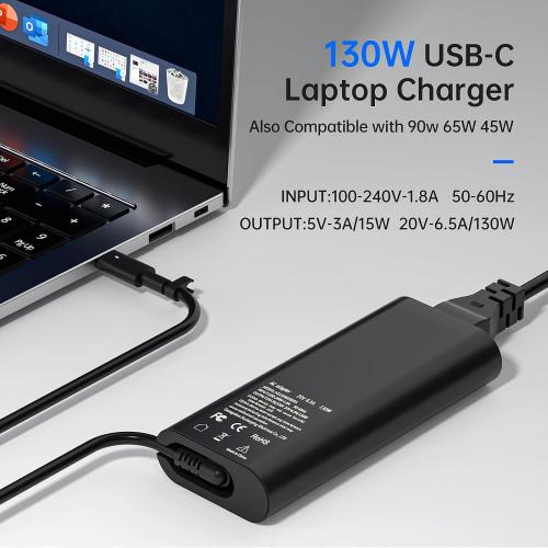 AC Adapter 130W USB C Laptop Charger for Dell - Fast Charging Power Supply Compatible with Dell XPS 15/17, Precision 5000/3000 Series, Latitude 9000/7000/5000 Series