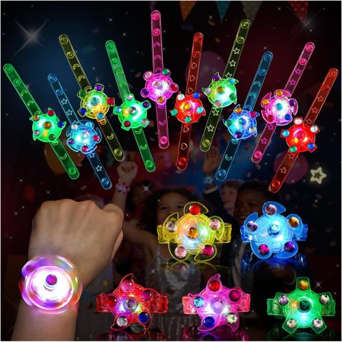 SCIONE 24 Pack LED Light Up Fidget Spinner Bracelets, Glow in The Dark Party Favors for Kids 4-8 8-12, Treasure Box Toys, Birthday Gifts, Carnival Prizes, Easter Goodie Bags Stuffers