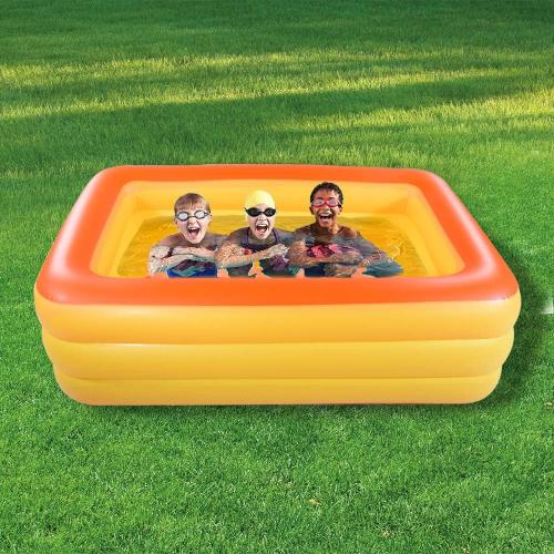 Inflatable Family Swim Play Center Pool, 82 x 56 x 25 Giant Blow Up Pool Summer Water Fun with Inflatable Soft Floor for Family, Garden, Outdoor, Backyard (Orange)