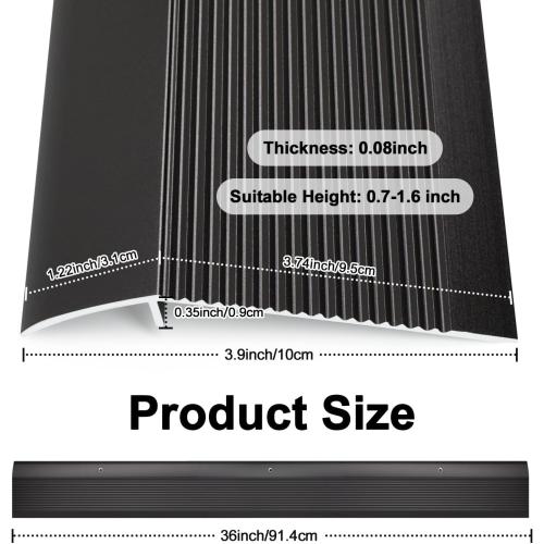 Size 36 x 3.9 x 0.35in Black Aluminum Floor Transition Strip, Threshold Ramps for Doorways, Bridge The Height Less Than 1.6″, for Tile Hardwood Laminate Vinyl Concrete, Size 36 x 3.9 x 0.35in (Black)