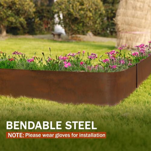 Worth Garden 20ft Pre-Rusted Cor-Ten Steel Landscape Edging – Heavy Duty Metal Garden Edging Border, 40 L x 6-Pack 5.5 H Panels, No-Dig Hammer-in Lawn & Yard Edging with 7 Clamps & Gloves