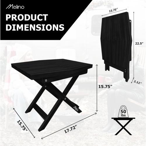 Melino Wooden Folding Outdoor Side Table, FSC Certified Acacia Weatherproof Side Tables, Wood Folding Small Table for Outdoor, Patio, Porch, Pool, Backyard, Garden, Balcony and Deck - Black