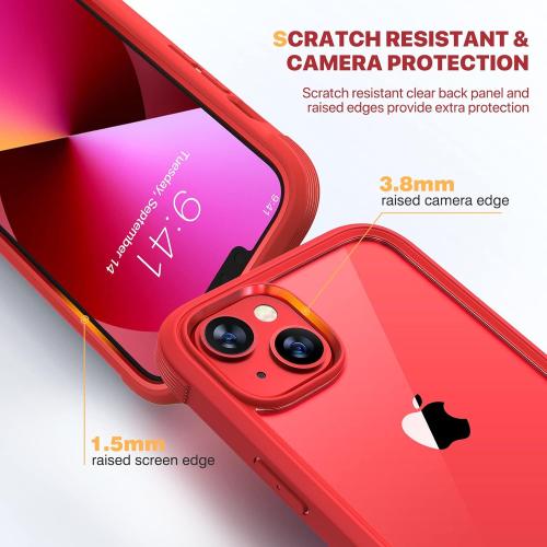 Diaclara Designed for iPhone 13 Case, Full Body Rugged Protection with Built-in Touch Sensitive Screen Protector, Soft TPU Bumper Case for iPhone 13 6.1 (Red and Clear)
