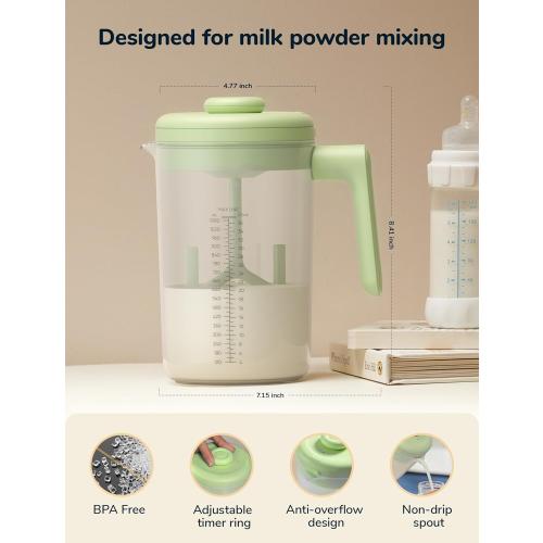 Electric Formula Pitcher, 36 oz Baby Formula Mixing Pitcher, Automatic Baby Formula Mixer, Bidirectional Stirring Breastmilk Pitcher, Locking Lid Smooth Formula Maker Milk Storage for Fridge(Green)