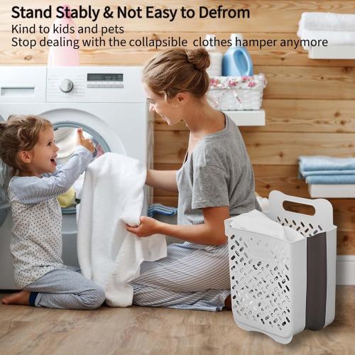 Plastic Collapsible Hanging Laundry Baskets with Carry Handle, Space-Saving Wall Hanging Laundry Basket Durable Tall Folding Plastic Laundry Hamper Waterproof Dirty Clothes Organizer XL L