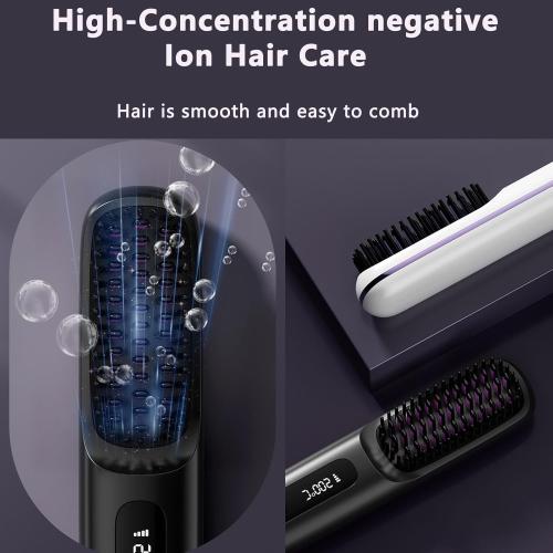2026 Go Brush Pro for Short Hair, Portable Straightener Brushs for Travel, with LCD Temperature Display, Fast Heating Cordless Mini Hair Brushs Styling Tools (Purple)