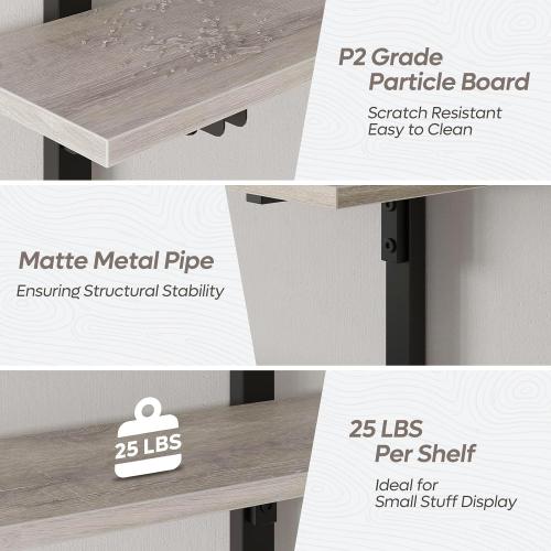 Bestier Floating Shelves for Wall, 32 inch Kitchen Shelves Wall Mounted, 3 Tier Coffee Bar Shelf with Foldable Brackets, Industrial Display Shelf for Bathroom, Living Room, Retro Grey