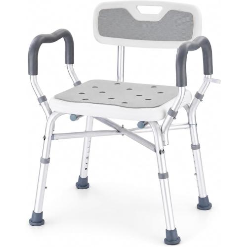 Heavy Duty Shower Chair with Arms and Back, 500 lb Capacity | Shower Chair for Elderly and Disabled with Non-Slip Silicone Seat Pad, Adjustable Height and Reinforced Crossbars