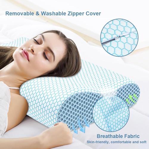 Anvo Memory Foam Pillow, Neck Contour Cervical Orthopedic Bed Pillow for Sleeping Side Back Stomach Sleeper, Ergonomic Design for Neck and Shoulder Pain Relief, Cyan, Firm