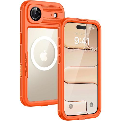Lanhiem Magnetic for iPhone Air Phone Case, IP68 Waterproof Dustproof Phone, Compatible with Magsafe Built-in Screen Protector Full Body Heavy Duty Rugged Phone 17 Air Cover, 6.5 inch, Cosmic Orange
