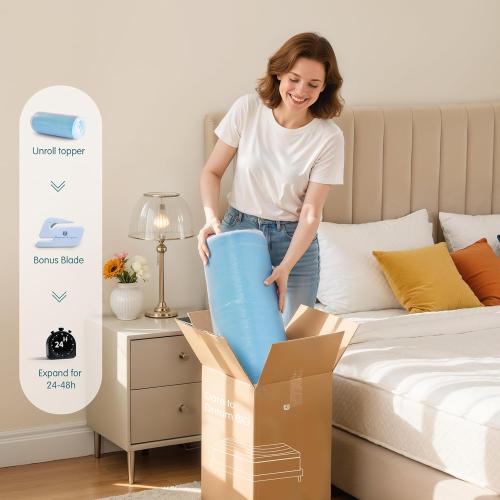 SyMax Queen Mattress Topper, Gel Infused Memory Foam Mattress Topper, Soft Bed Topper Mattress Pads for Bed, Sofa, RV, CertiPUR-US Certified, Blue, 3 Inch