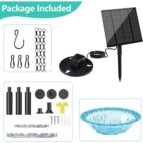 Solar Hanging Bird Bath Fountain, Solar Powered Cascading Water Fountain, Outdoor Hanging Bird Bath with Solar Fountain for Garden, Patio, Backyard