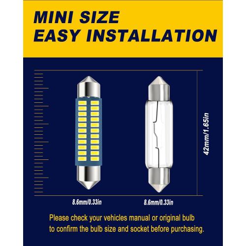 Serundo Auto 578 Led Bulb 211-2 41mm 42mm 1.65in for Car Map Light Dome Light, 6000k White Super Bright Interior Led Festoon Bulb,Pack of 4pcs