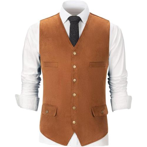 Size/m color brown Men's Suede Leather Vest Retro Western Cowboy Waistcoat Casual Slim Fit Sleeveless Jacket