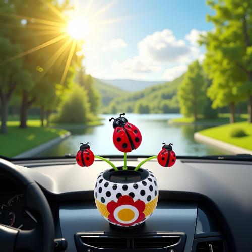 Red Bug Solar Powered Dancing Flower for Car, Car Windowsill Decoration Desktop Solar Dancing Ornament,Solar Dancing Figurines, Automatic Swinging Car Dashboard for Solar Power Kits,Funny Ornaments