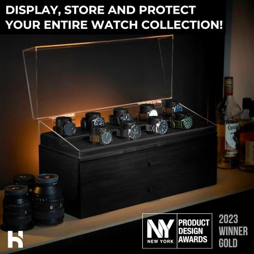 Holme & Hadfield Premium 17-Slot Wooden Watch Display Case – Extra Large Handcrafted Men’s Watch Box with Two Drawers – Birthday Gift for Crazy Collectors – Luxury Built to Last