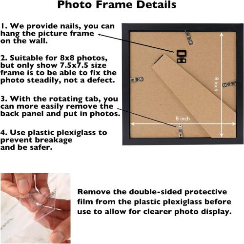 JCJMY 8x8 Picture Frame Black for Wall Hanging or Tabletop, Wall Mounting Horizontally or Vertically, 8 x 8 Square Wall Gallery Poster Photo Frame with Shatter Resistant Plexiglass, Black
