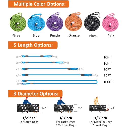 Long Dog Leash for Training, 16FT/30FT/50FT/100FT, Reflective, Heavy Duty for Large/Medium/Small Dogs, Pink
