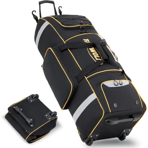 Fanwoli 81L Rolling Baseball Bag with Wheels, Softball Catchers Gear Bags for 4 Bats (Fits Up To 34), Separate Shoe Compartment, Safety Reflective Strip, Fence Hook, Foldable T-Bag for Youth & Adult