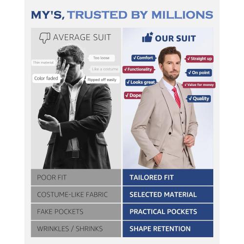 SIZE L  Men's 3 Piece Solid Suit Set, One Button Slim Fit Jacket Vest Pants
