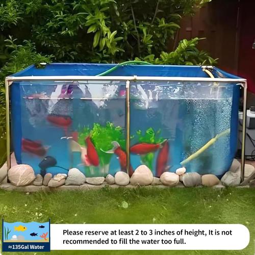 PVC KOI Aquarium Tank, Temporary Fish Tank with Clear Viewing Panel, KOI/Goldfish Pond with 304SS Frame & Drain Valve(47.3 L*31.5 W*23.6 H, About 135Gal Water Capacity)
