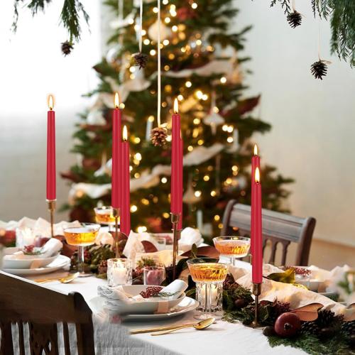 Red Taper Candles 24 Pack, 10 Inch Unscented Holiday Dinner Candles for Valentine's Day Table Decor, Wedding Centerpieces, Long-Lasting 7-8 Hour Burn Time, Premium Wax