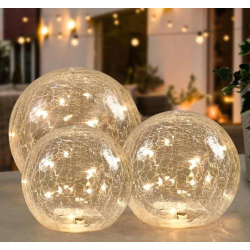 Crackle Globe LED Lamp Battery Operated , Lighted Glass Orb for Festival Christmas Decoration, Gold Mercury Glass Ball Light for Living Room Indoor (No Timer)