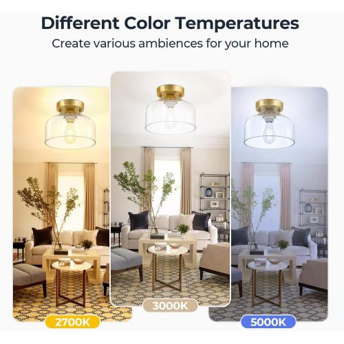 Semi Flush Mount Ceiling Light Brushed Gold - Clear Glass Pendant Lamp Shade, Modern Farmhouse Light Fixture for Hallway Corridor Kitchen Entryway Bedroom, Bulb Not Included