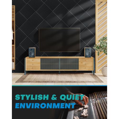 52 Pack Acoustic Foam Panels, 1 X 12 X 12 Inches Sound Proof Foam Panels for Walls, High Density Acoustic Panels Sound Absorbing, Black Noise Cancelling Studio Wedges (NOT INCLUDE ADHESIVE)