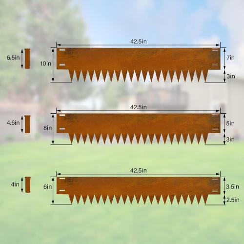 Co rten Steel Landscape Edging 10 Inch Tall 6 Packs, Pre-Rusted Metal Garden Edging, Hammer in Landscape Edging with 6 Clips and a Pair of Gloves, Steel Edging for Landscaping, Garden