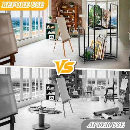 Art Canvas Storage Rack, Metal Art Drying Rack with Wheels, Adjustable Paint Drying Stand, Large Canvas Boards Rack for Classroom, Art Studios, Artwork, Schools, Gallery