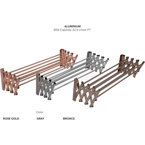 Racks Aluminum Wall Mounted Collapsible Laundry Clothes Drying Rack (60lb Capacity, 22.5 Linear FT, Aluminum Rose)