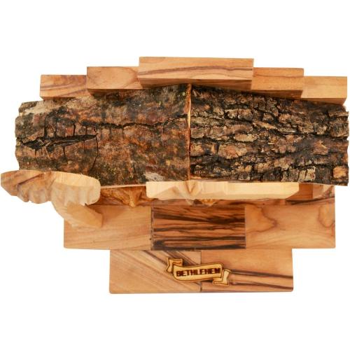 Olive Wood Nativity Set with Figurines – Natural Bark Roof Stable – Handmade Christian Christmas Decoration – Holy Land Gift – Made in Bethlehem – Religious Manger Scene Display