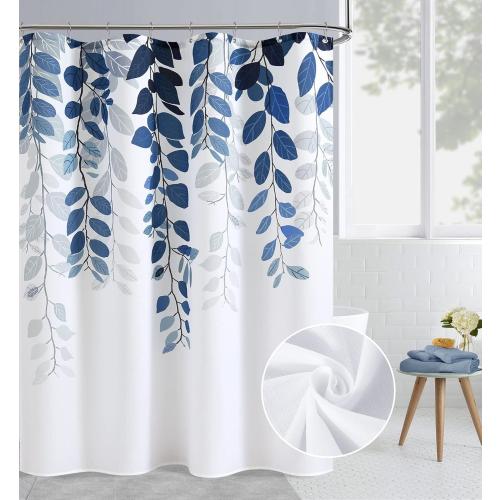 BOODII Blue Leaves Shower Curtains for Bathroom Spring Floral Plant Leaves Shower Curtain Narrow Vine Succulent Botanical Bath Curtain Linen Like Texture Ink Natural Bathroom Decor 54x72