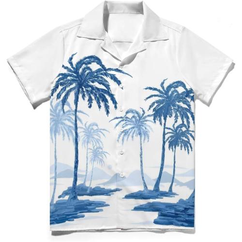 Size L...Black White Coconut Tree Men's Cuban Collar Hawaiian Shirts Short Sleeve Button Down Casual Beach Shirts,
