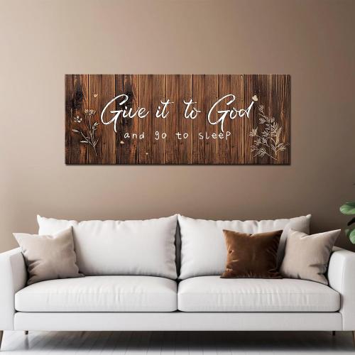 Vefacaiyo Give It to God and Go to Sleep Canvas Wall Art Christian Inspirational Quotes Poster Painting Artwork for Home Living Room Bedroom Wall Decor Framed Ready to Hang 40x16 Inch